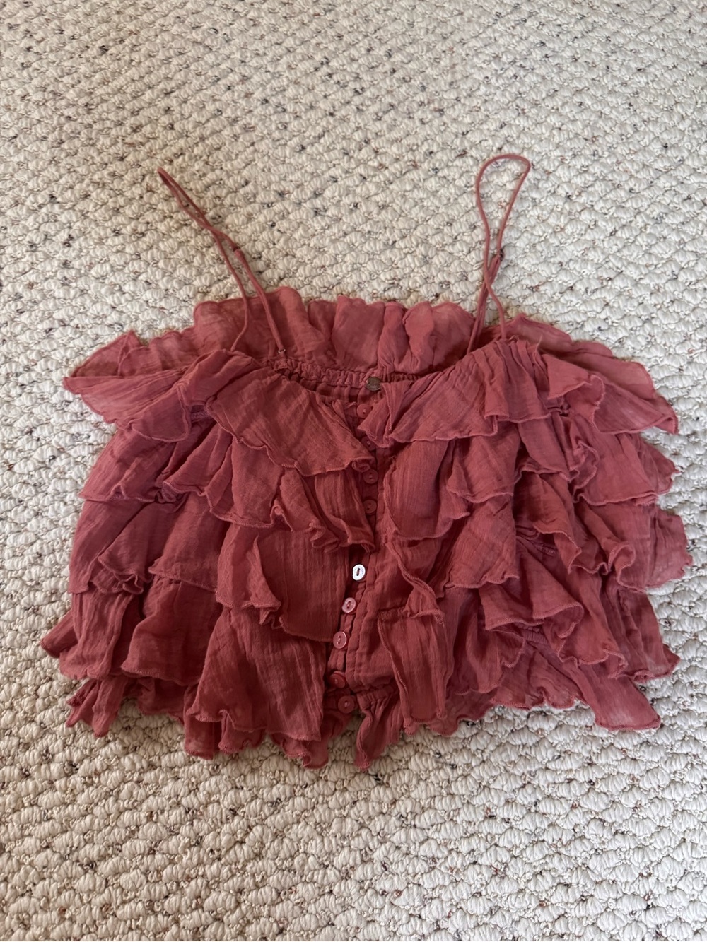 Free people whimsical Ruffled Spaghetti Strap Crop Top - Dusty Rose 0033